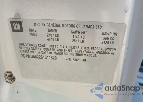 2006 Buick Lacrosse Cxl из США, поврежденный, VIN 2G4WD582261311620